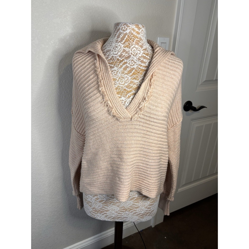 Free People Marley Pullover Sweater Women's Oversized Blush Pink XS Boho Cotton